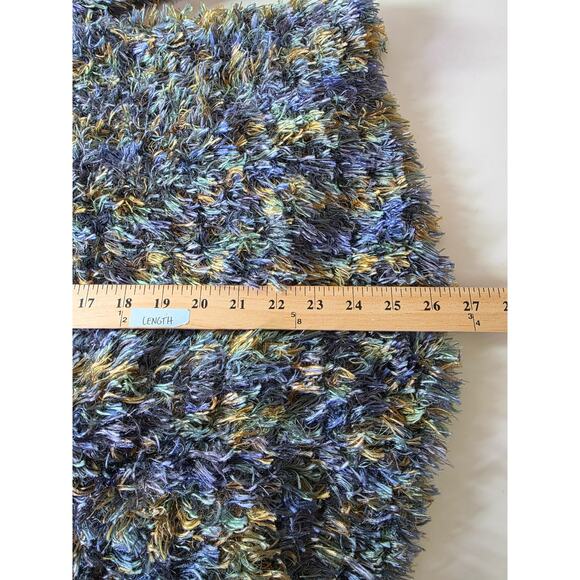 Vintage SIDE EFFECTS Blue Green Fuzzy Open Front Shaggy Cardigan SZ M - Picture 7 of 8